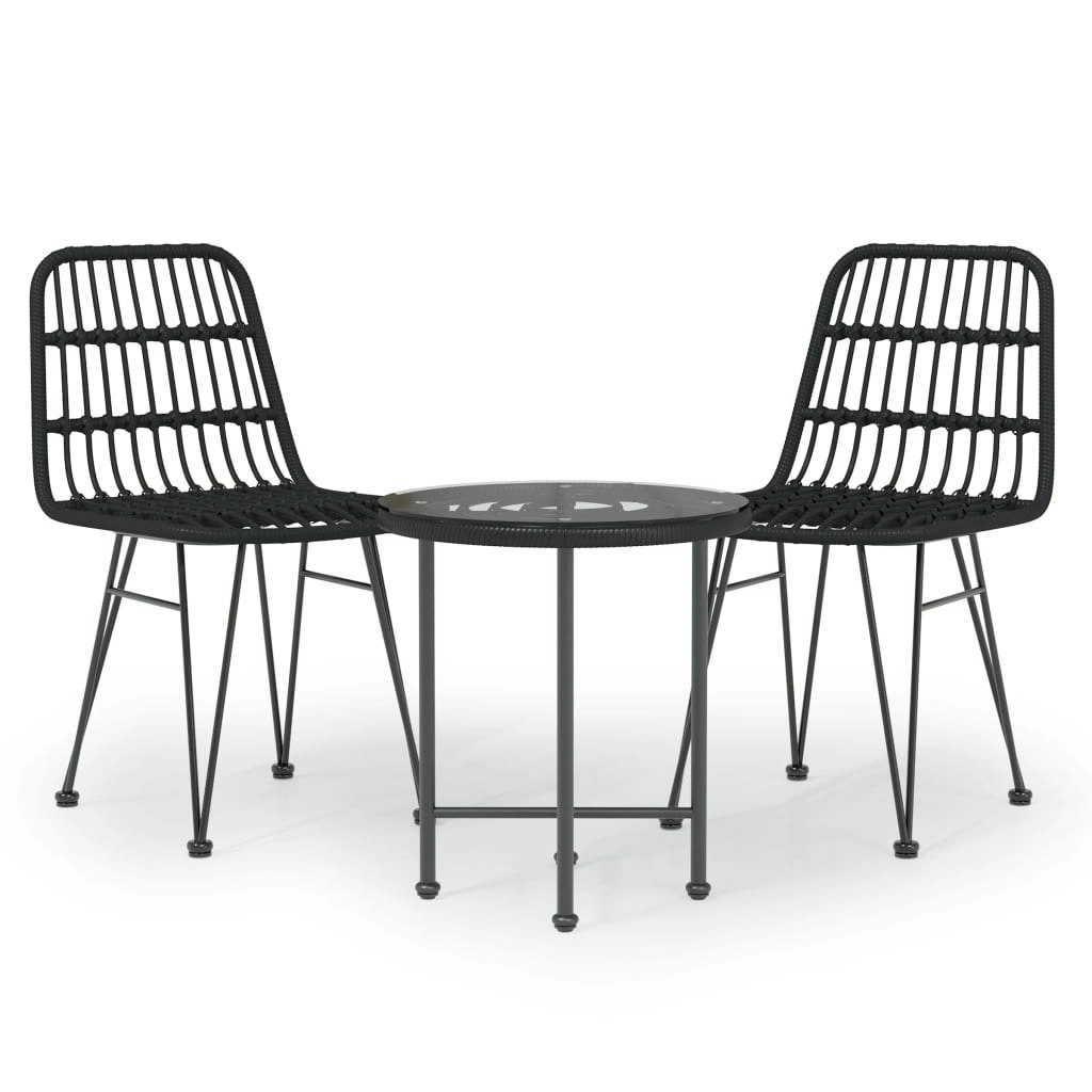 3 Piece Garden Dining Set Black Poly Rattan 3157832