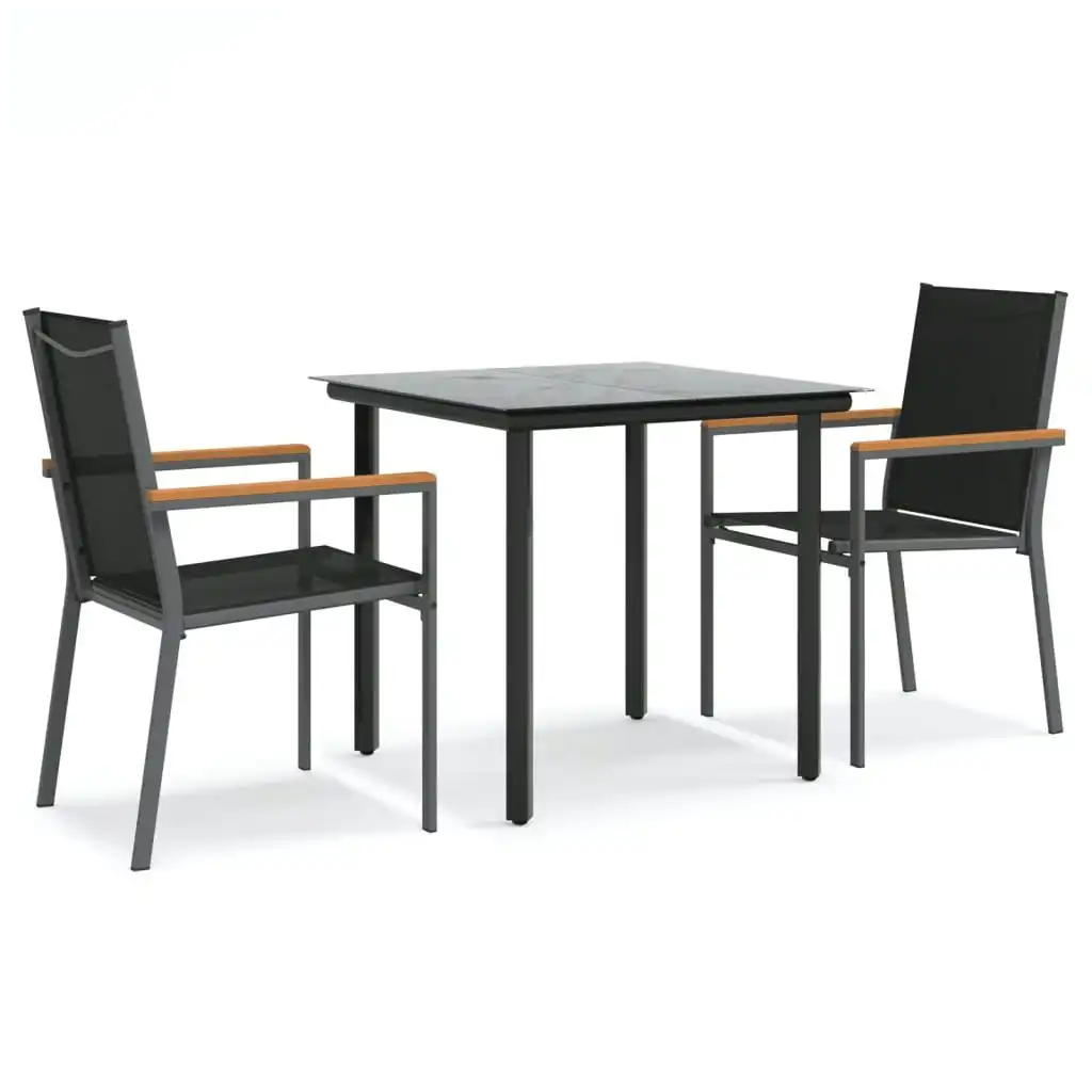 3 Piece Garden Dining Set Black Textilene and Steel 3187041