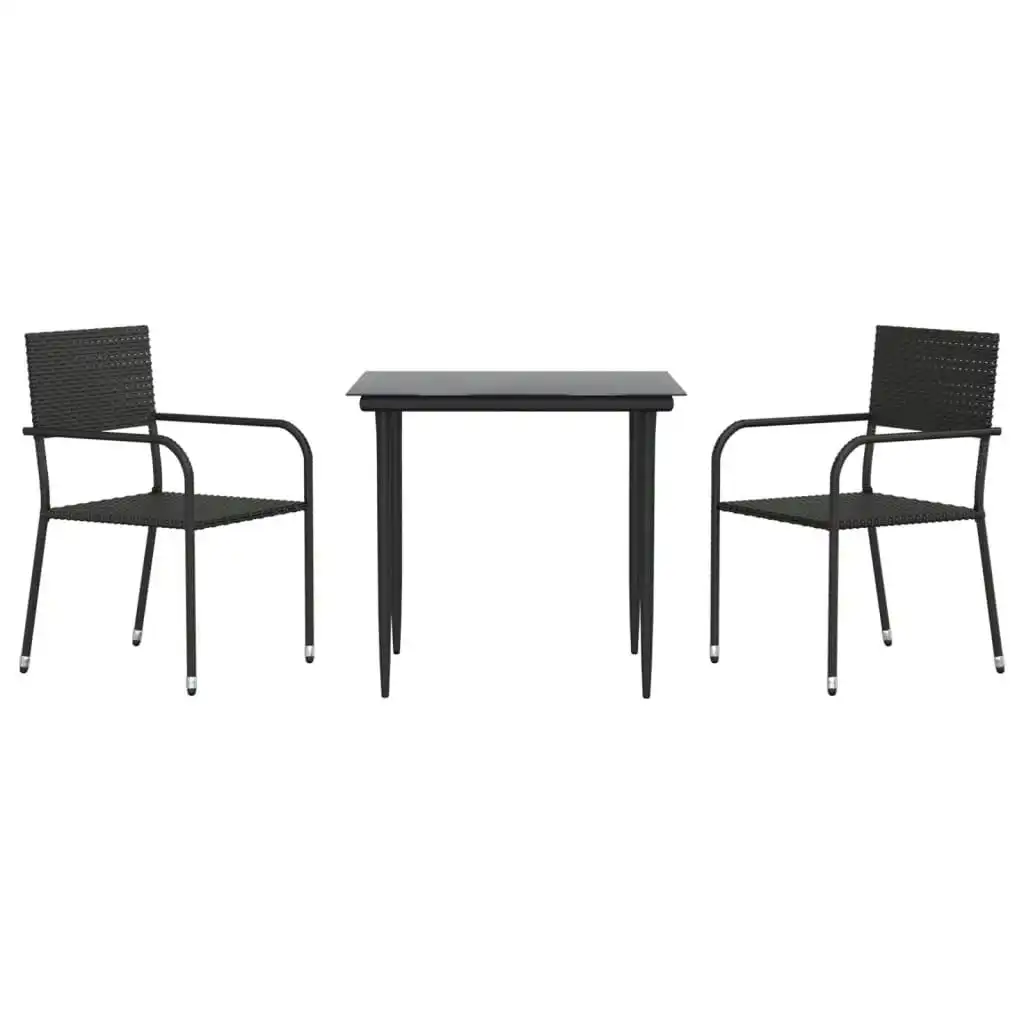 3 Piece Garden Dining Set Black Poly Rattan and Steel 3203272