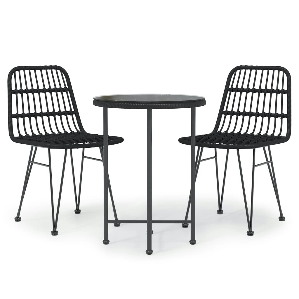 3 Piece Garden Dining Set Black Poly Rattan 3157836