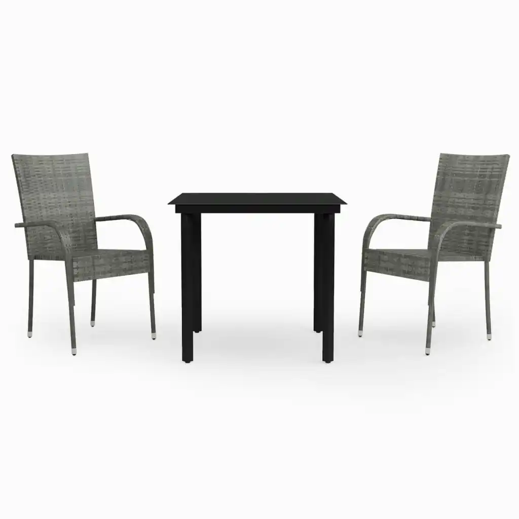 3 Piece Garden Dining Set Grey and Black 3099389