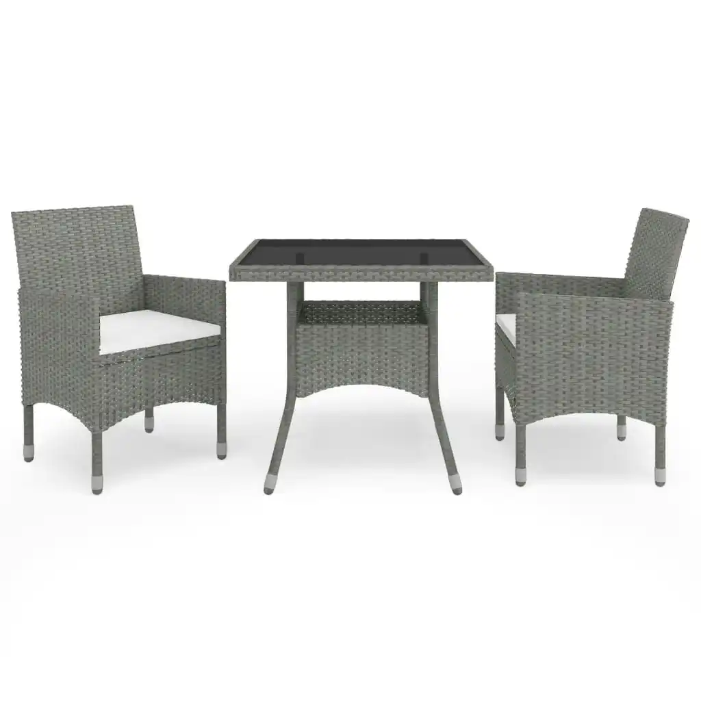 3 Piece Garden Dining Set Grey Poly Rattan and Glass 3058309