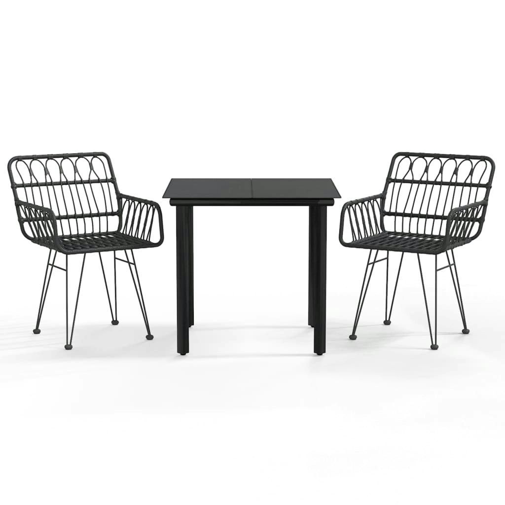 3 Piece Garden Dining Set Black Poly Rattan 3157866