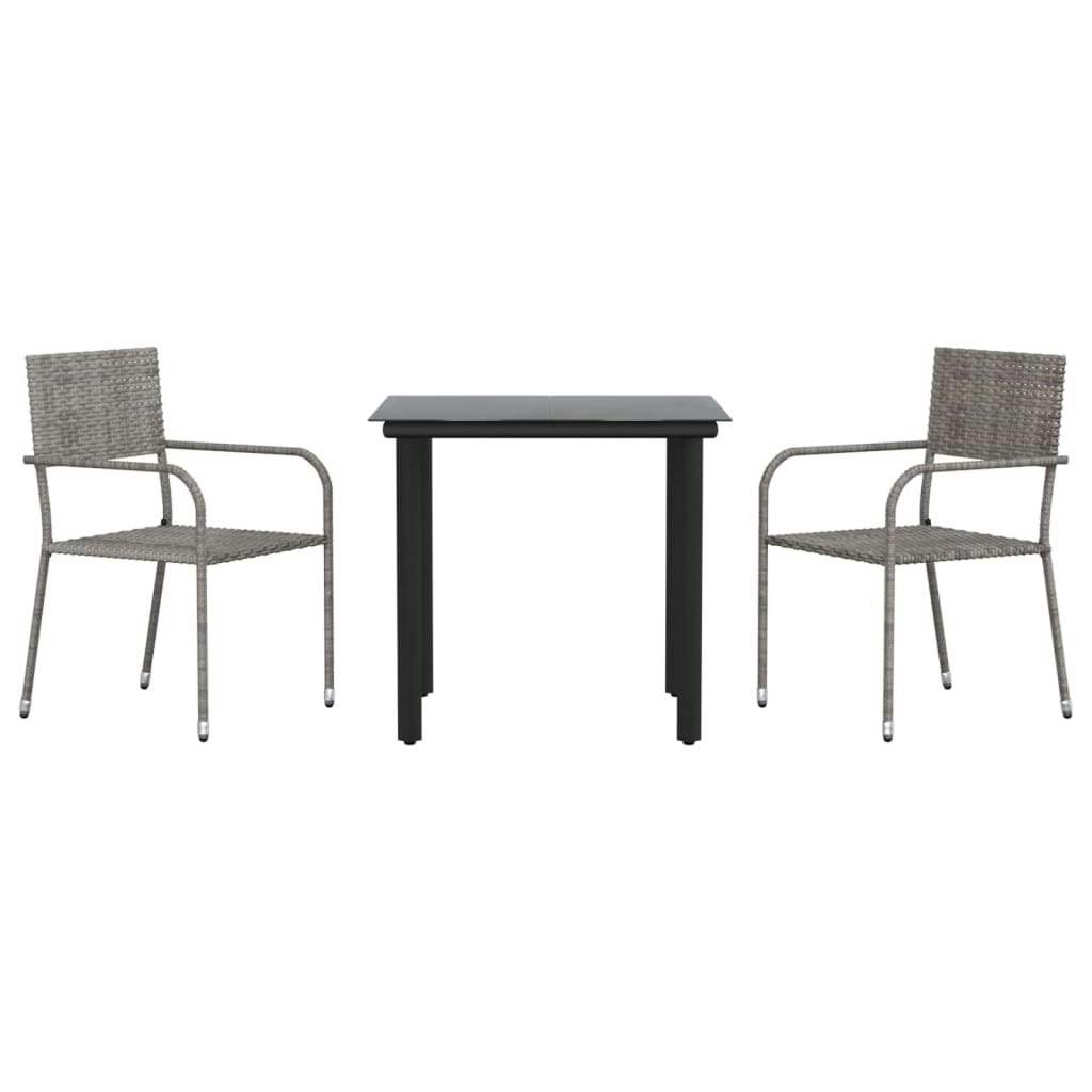 3 Piece Garden Dining Set Grey and Black Poly Rattan and Steel 3203296