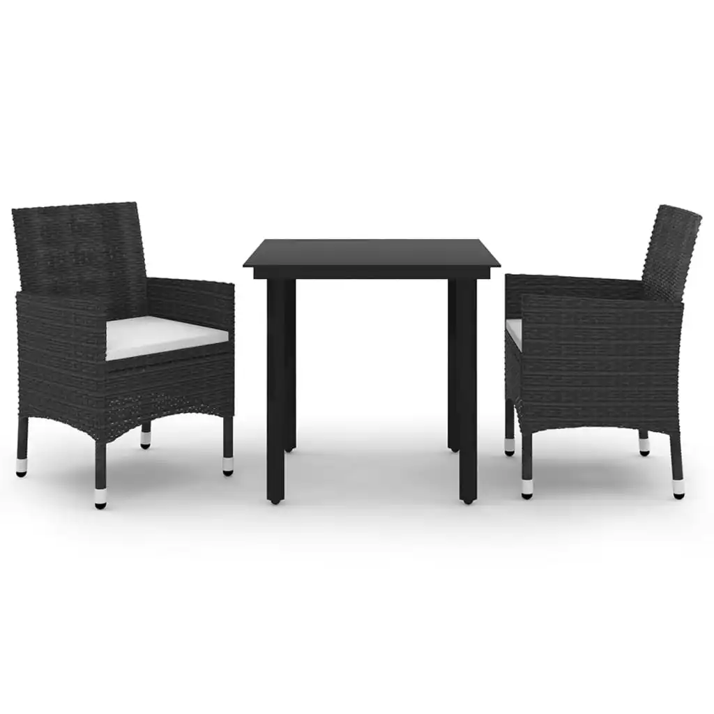 3 Piece Garden Dining Set Poly Rattan and Glass 3099679