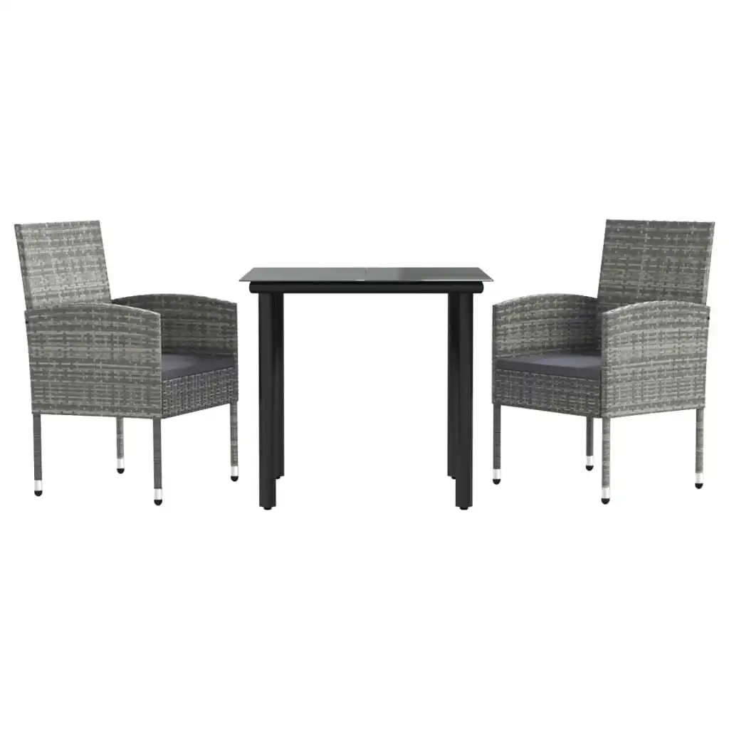 3 Piece Garden Dining Set Grey and Black Poly Rattan and Steel 3203328