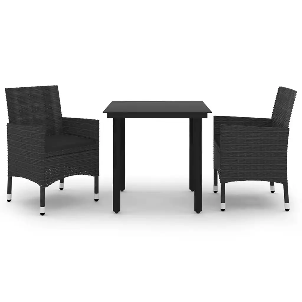 3 Piece Garden Dining Set Poly Rattan and Glass 3099685