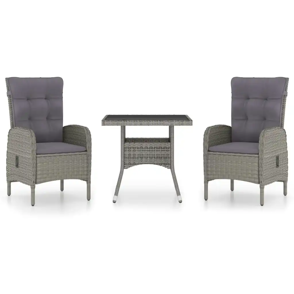 3 Piece Garden Dining Set Poly Rattan and Glass Grey 3058522