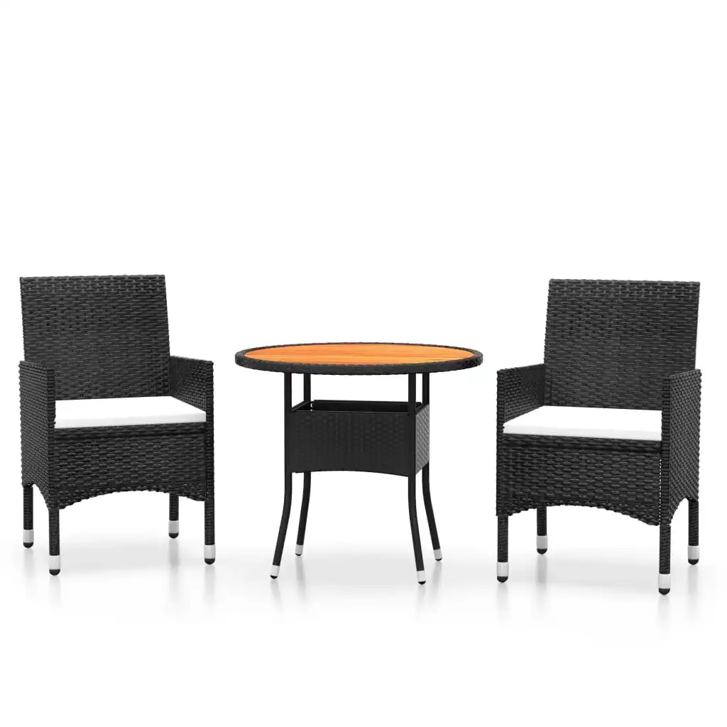 3 Piece Garden Dining Set Poly Rattan Black 3058482