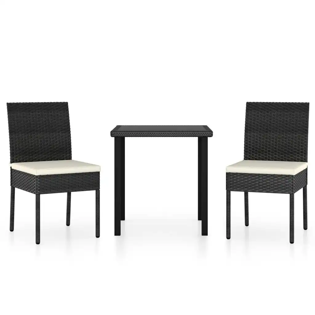 3 Piece Garden Dining Set Poly Rattan Black 3065693