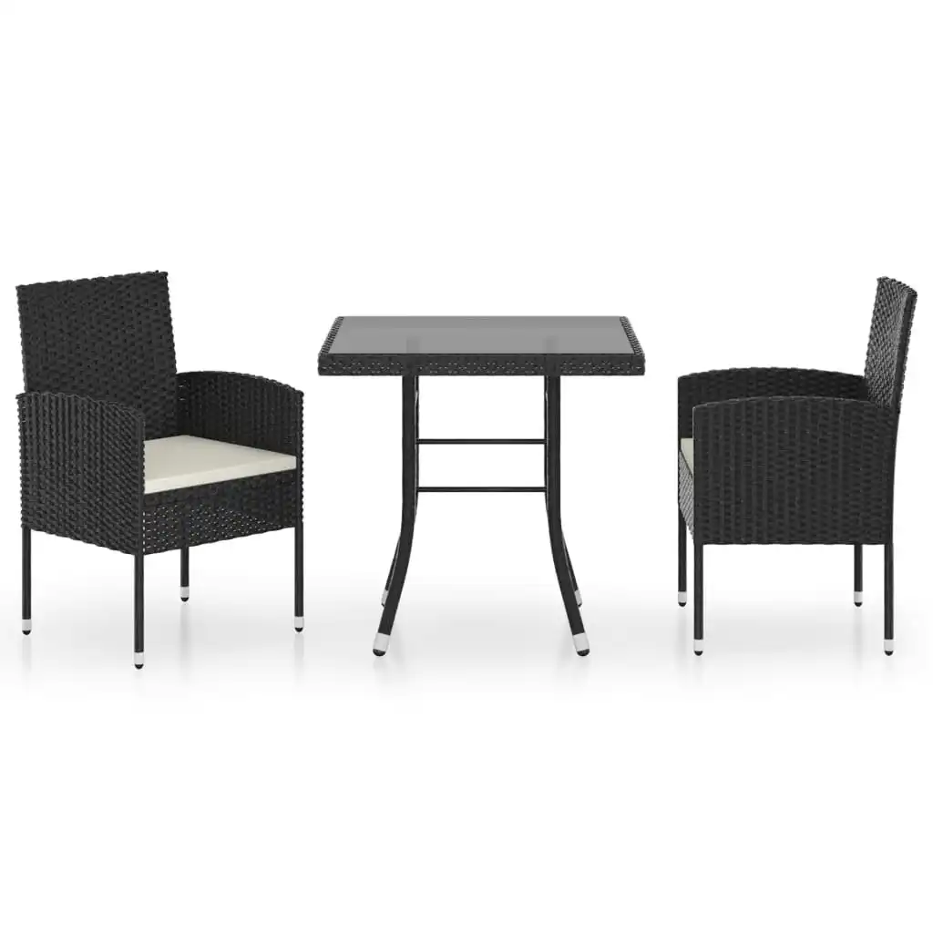 3 Piece Garden Dining Set Poly Rattan Black 3059410