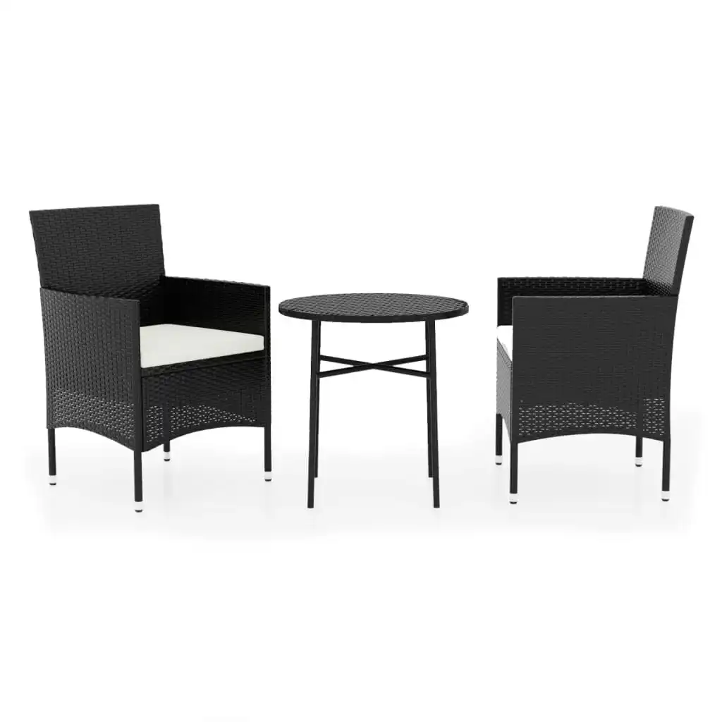 3 Piece Garden Dining Set Poly Rattan Black 3098022