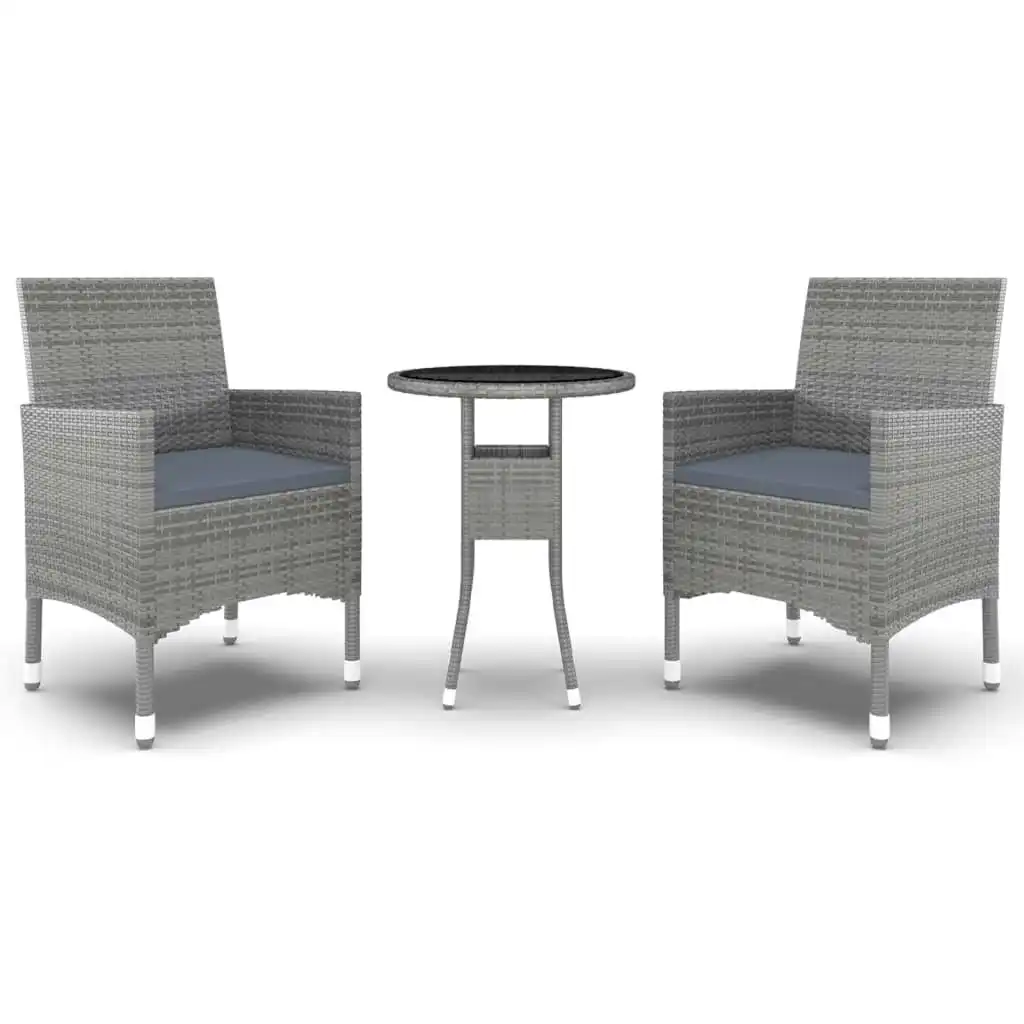 3 Piece Garden Dining Set Poly Rattan Grey 3058459