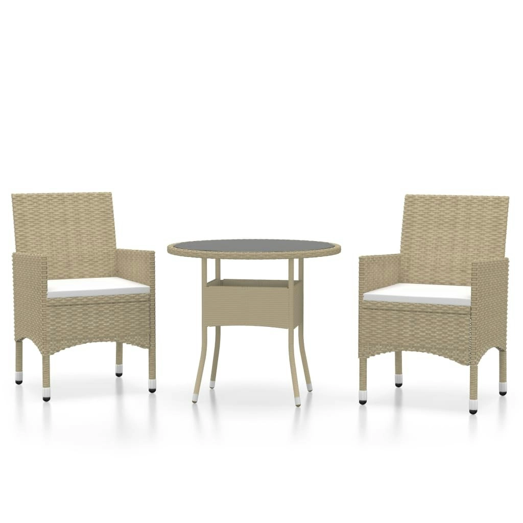 3 Piece Garden Dining Set Poly Rattan Beige 3058480