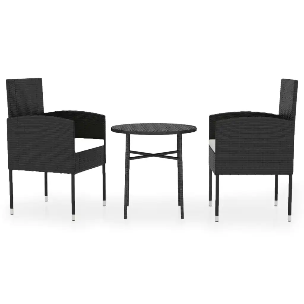 3 Piece Garden Dining Set Poly Rattan Black 3098035