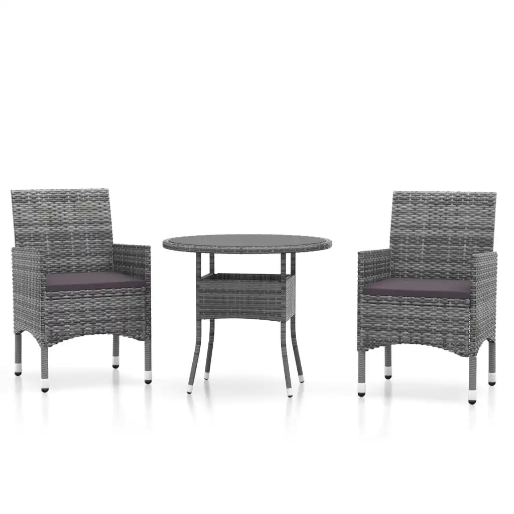 3 Piece Garden Dining Set Poly Rattan Grey 3058479