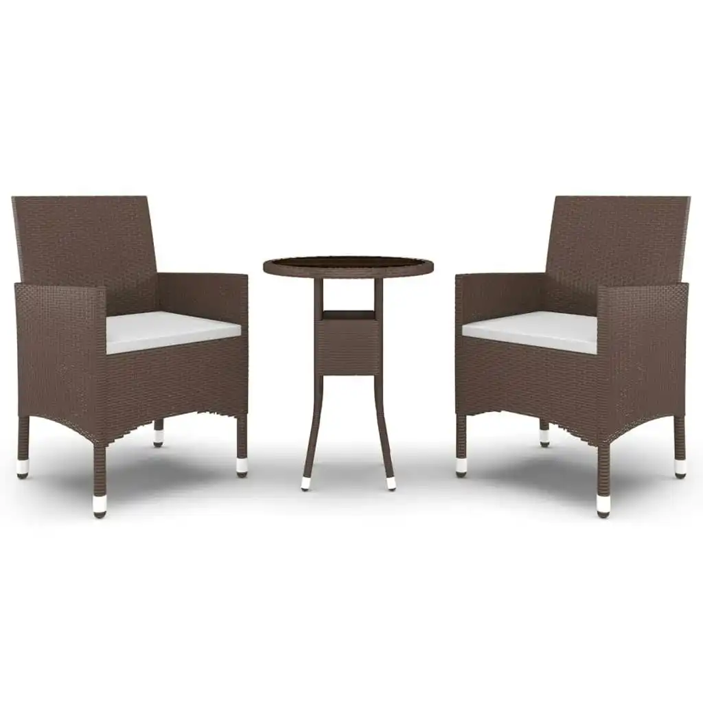 3 Piece Garden Dining Set Poly Rattan Brown 3058461