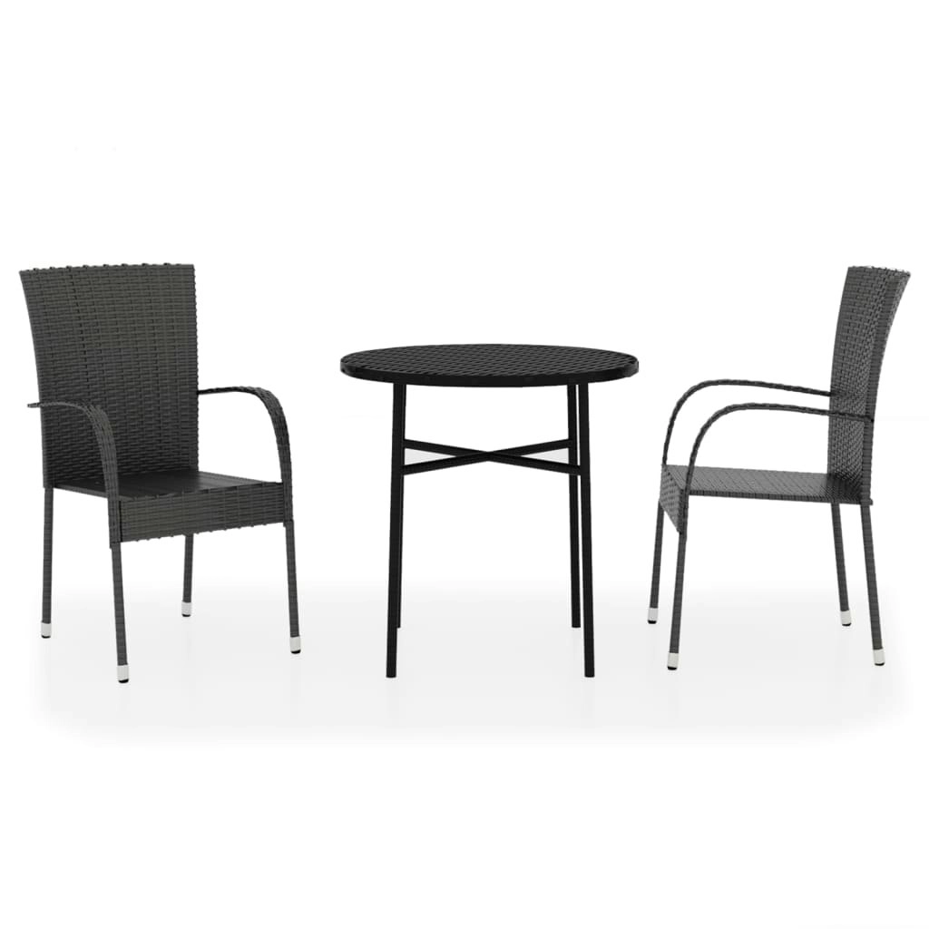 3 Piece Garden Dining Set Poly Rattan Black 3098028