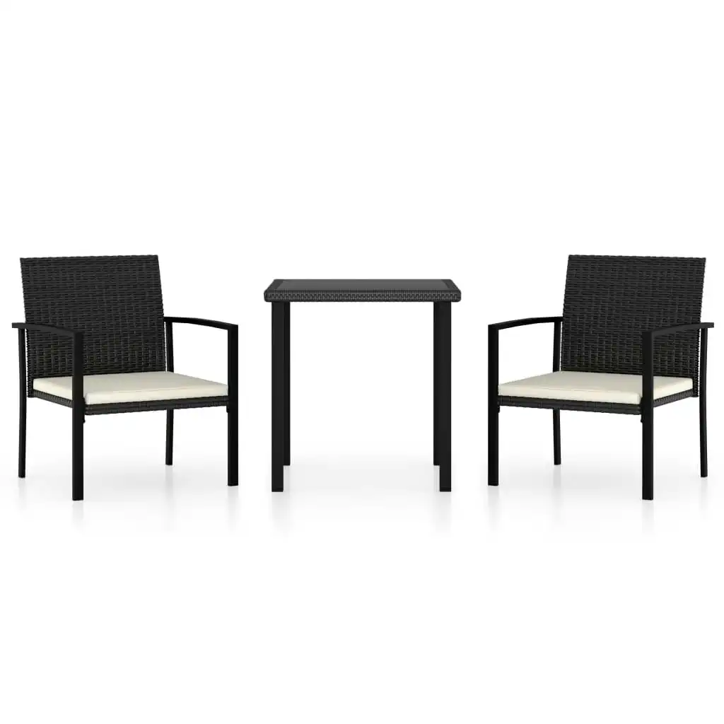 3 Piece Garden Dining Set Poly Rattan Black 3065705