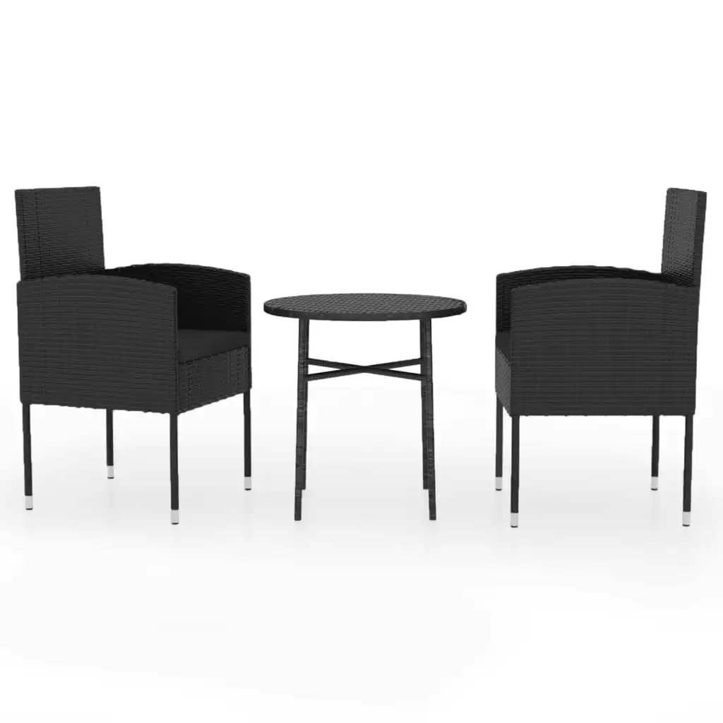 3 Piece Garden Dining Set Poly Rattan Black 3098036