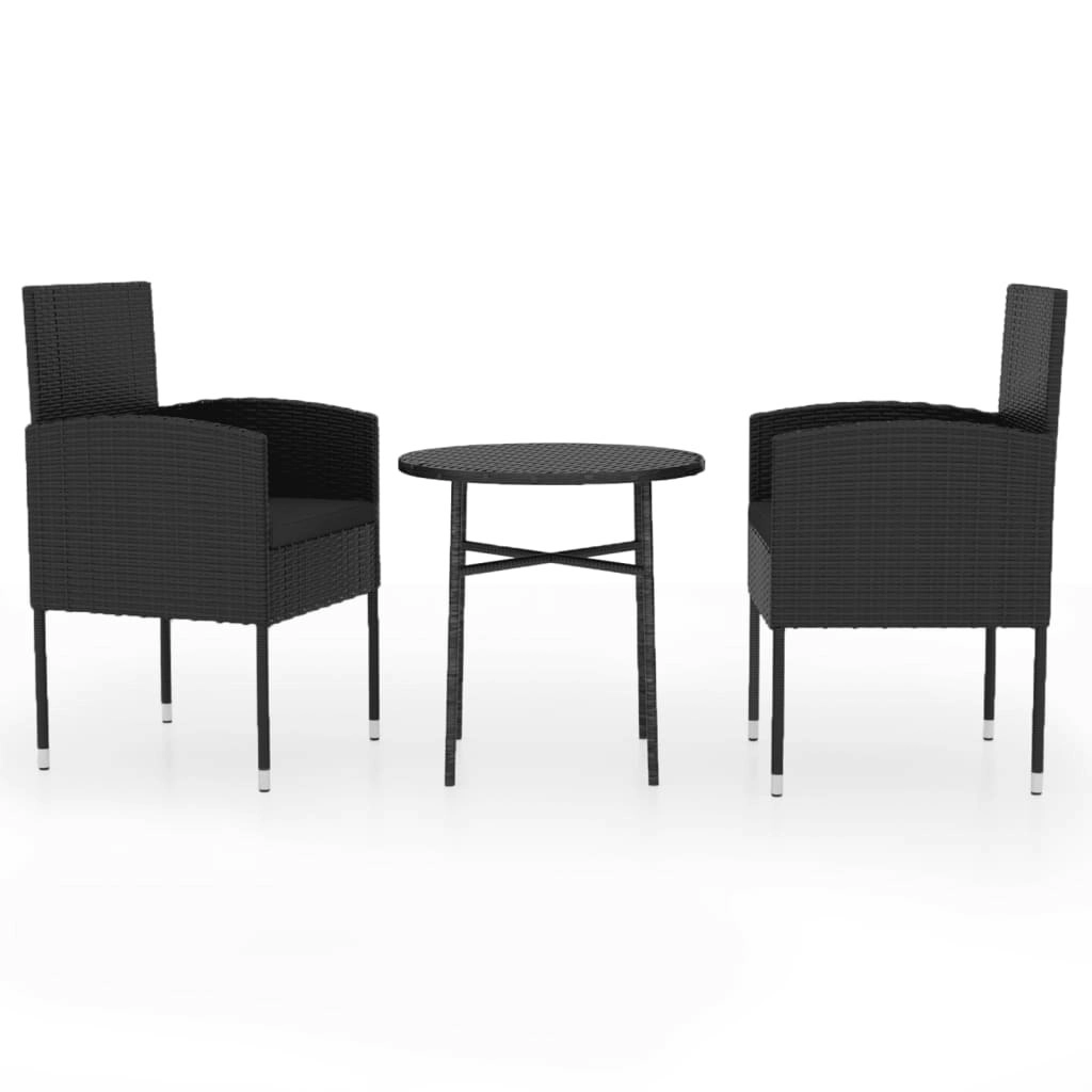 3 Piece Garden Dining Set Poly Rattan Black 3098036