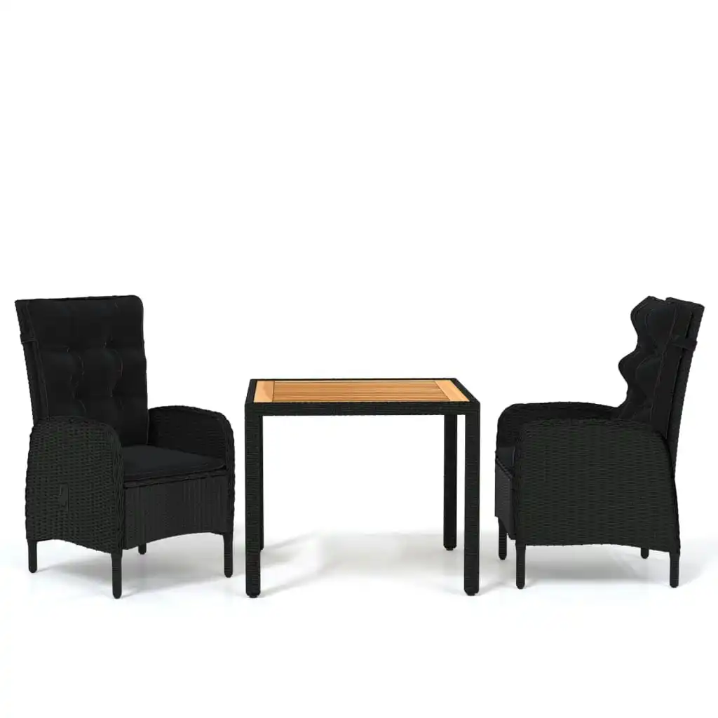 3 Piece Garden Dining Set Poly Rattan Black 3058511