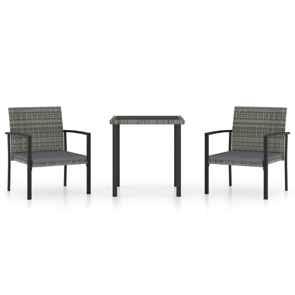 3 Piece Garden Dining Set Poly Rattan Grey 3065711