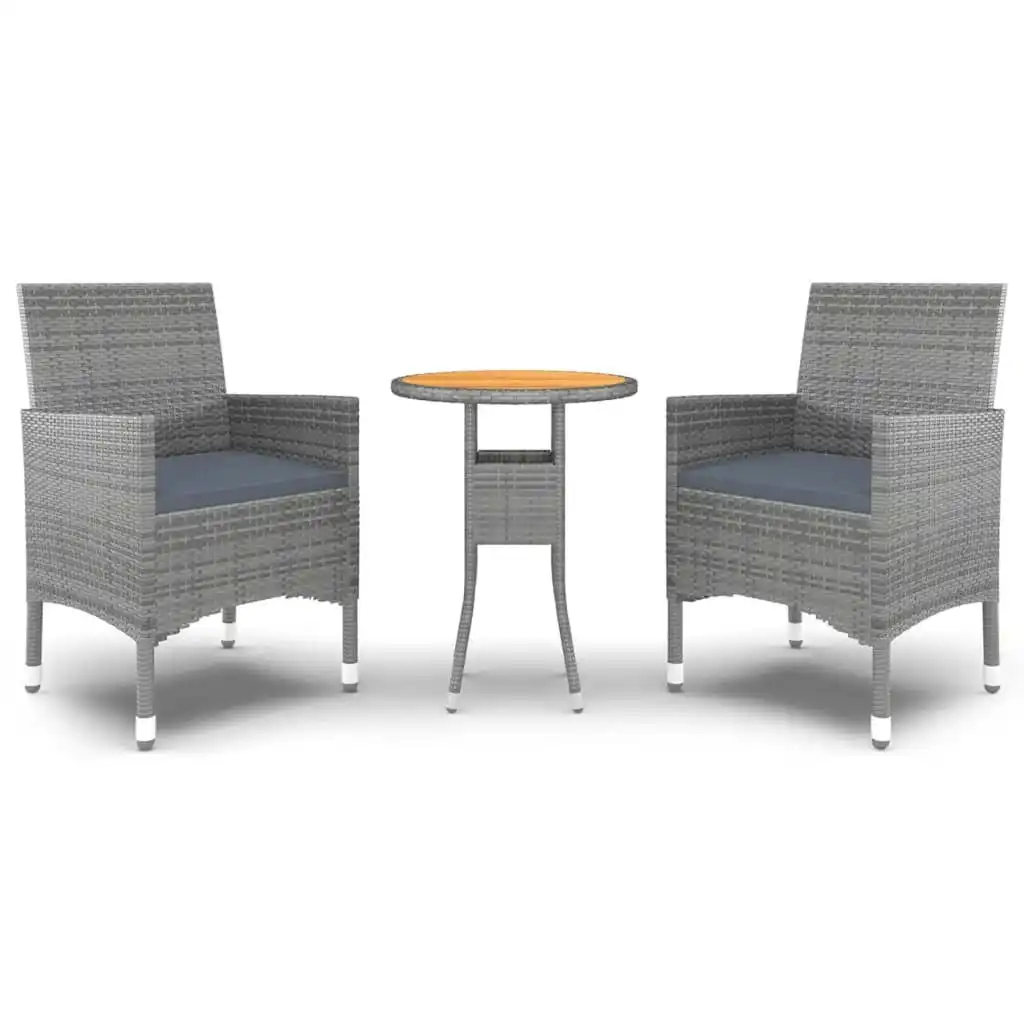 3 Piece Garden Dining Set Poly Rattan Grey 3058463