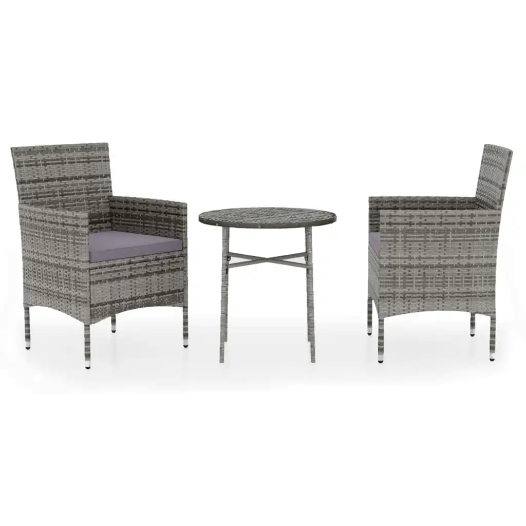 3 Piece Garden Dining Set Poly Rattan Grey 3098023