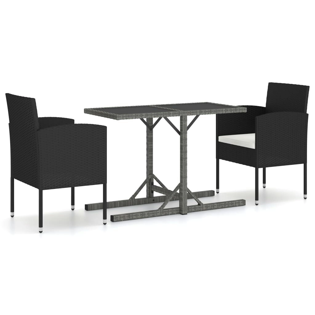 3 Piece Garden Dining Set Poly Rattan Black 3071726