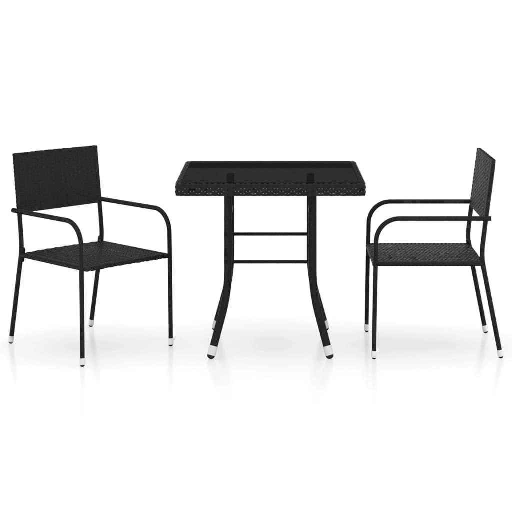 3 Piece Garden Dining Set Poly Rattan Black 3059440