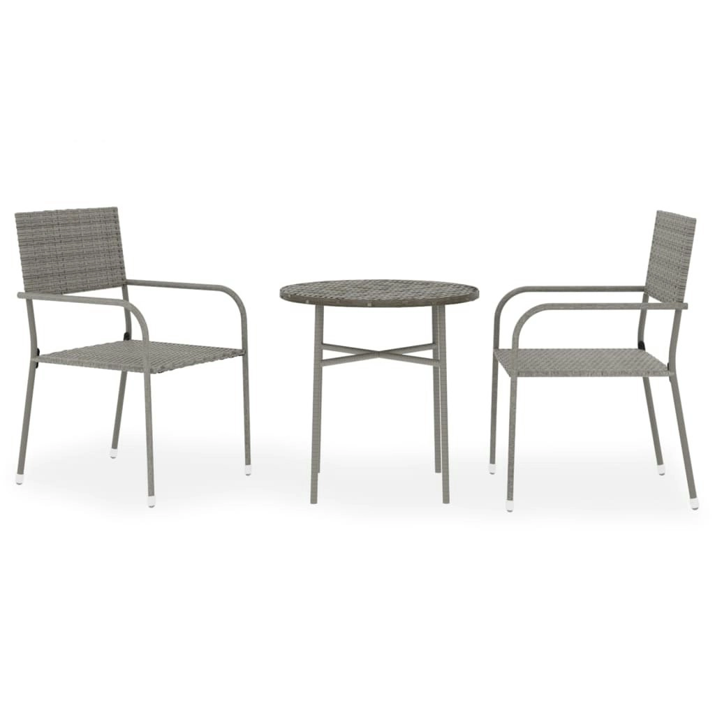 3 Piece Garden Dining Set Poly Rattan Grey 3098034