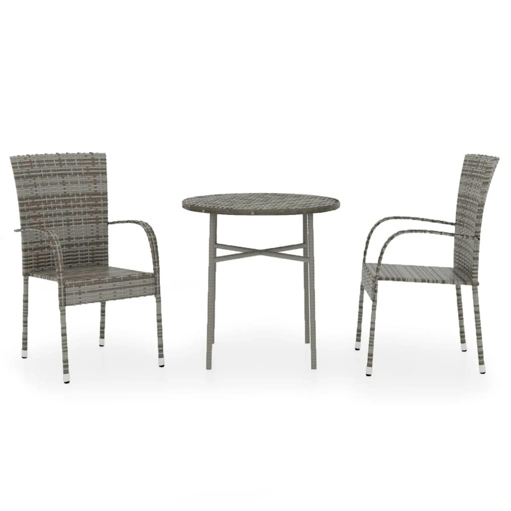 3 Piece Garden Dining Set Poly Rattan Grey 3098029