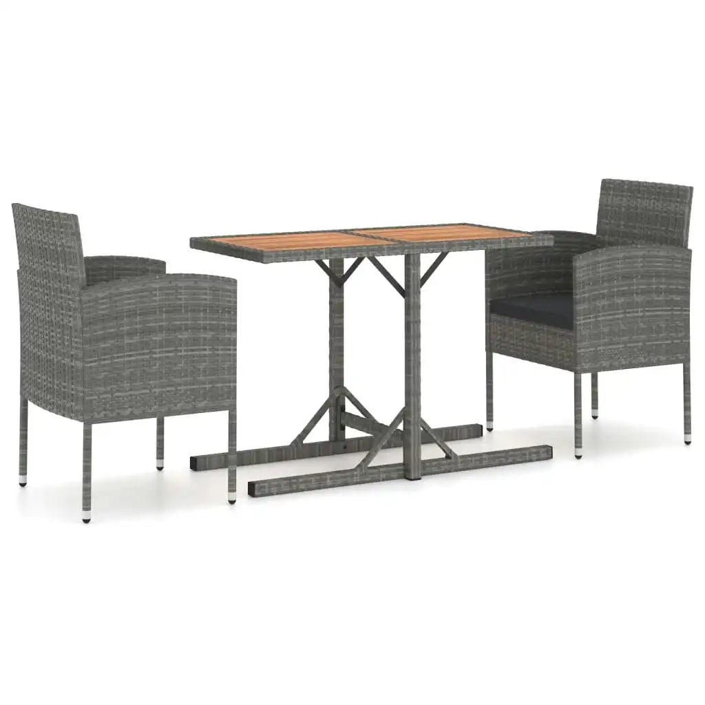 3 Piece Garden Dining Set Solid Acacia Wood & Poly Rattan Anthracite 3071729