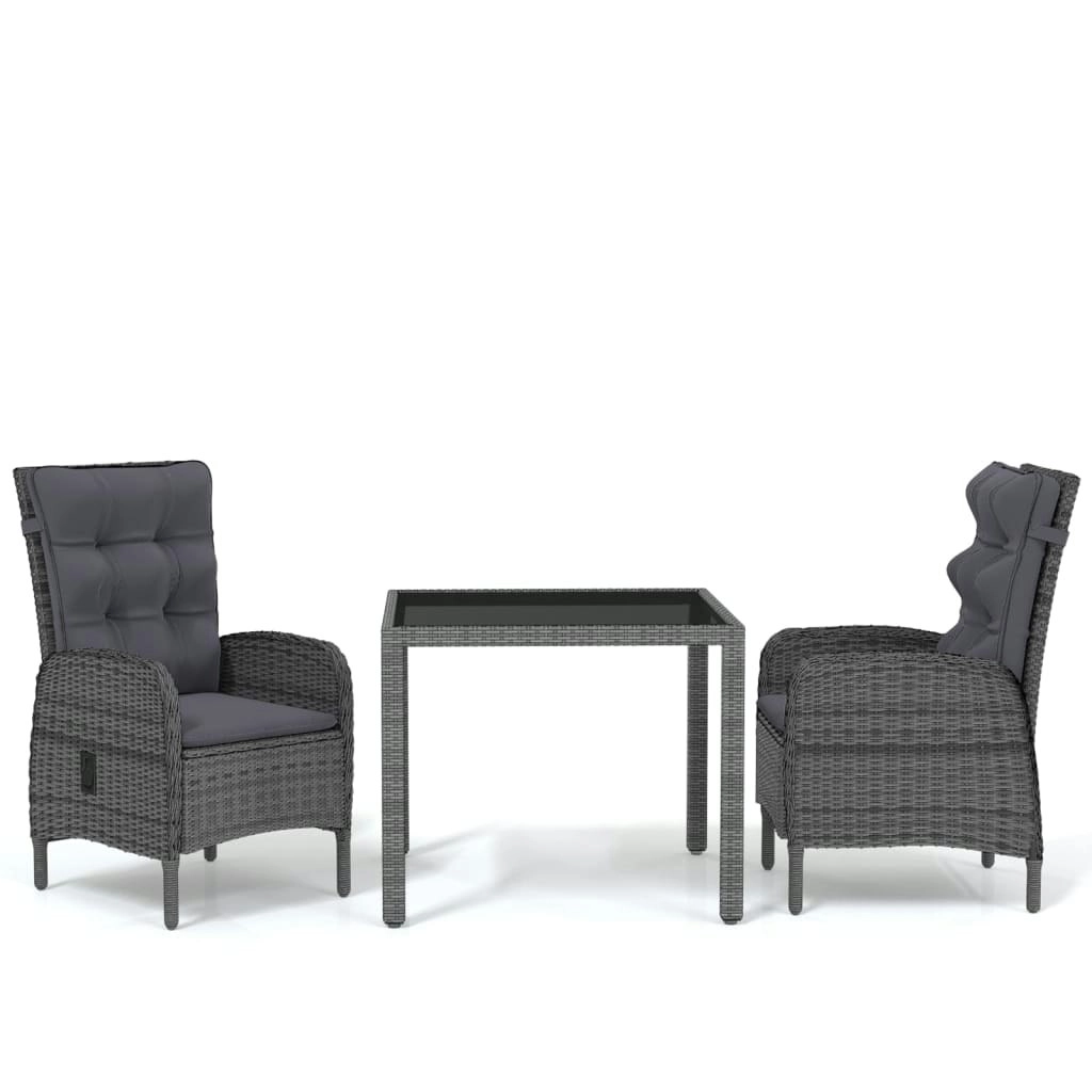 3 Piece Garden Dining Set Poly Rattan Grey 3058498