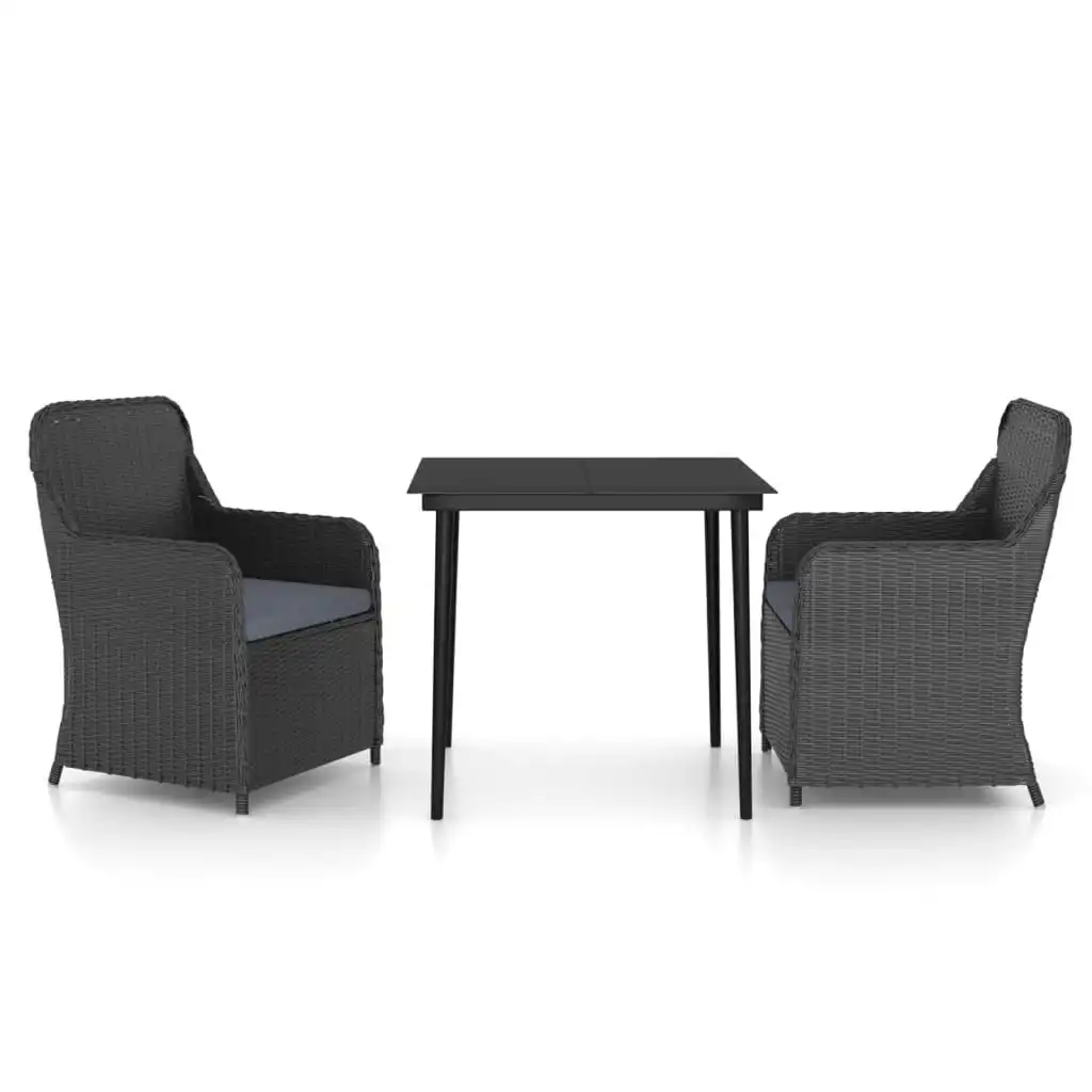 3 Piece Garden Dining Set with Cushions Black 3099541