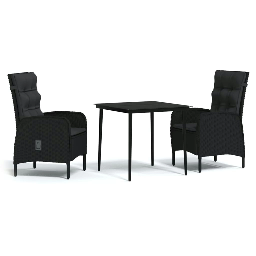 3 Piece Garden Dining Set with Cushions Black 3099365