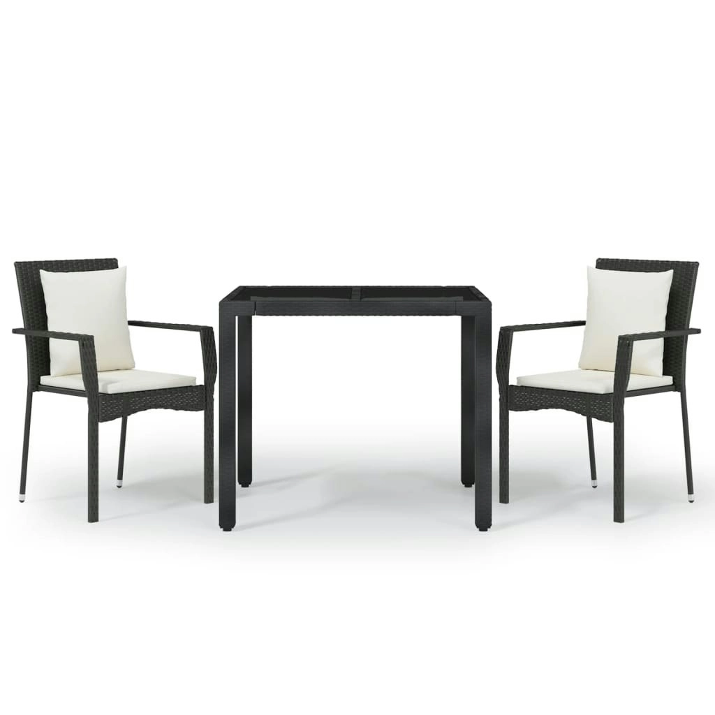 3 Piece Garden Dining Set with Cushions Black Poly Rattan 3157951