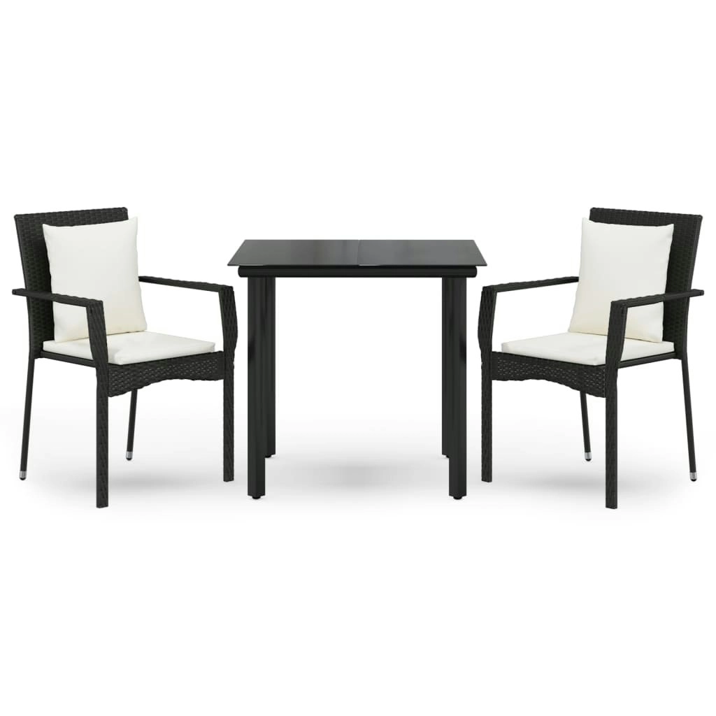 3 Piece Garden Dining Set with Cushions Black Poly Rattan 3185107