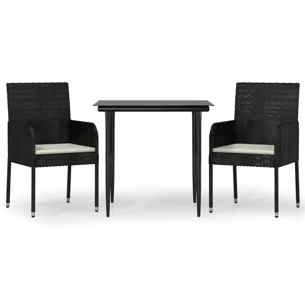 3 Piece Garden Dining Set with Cushions Black Poly Rattan 3185143