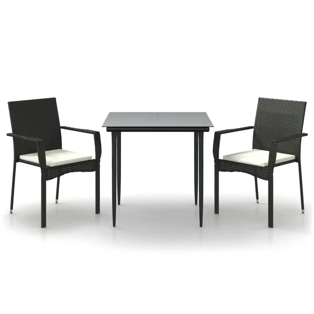 3 Piece Garden Dining Set with Cushions Black Poly Rattan 3185119