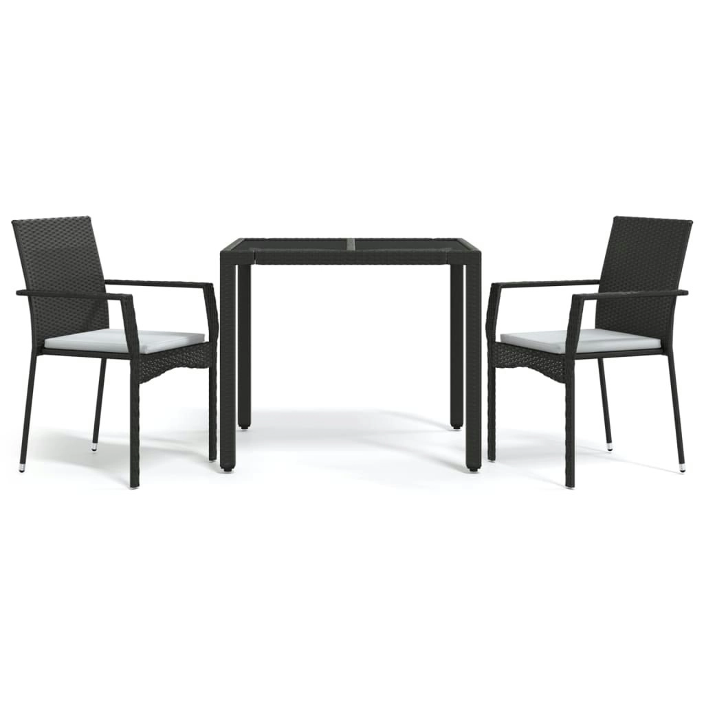 3 Piece Garden Dining Set with Cushions Black Poly Rattan 3184975