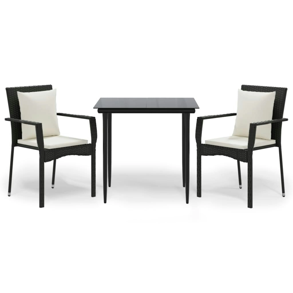 3 Piece Garden Dining Set with Cushions Black Poly Rattan 3185095