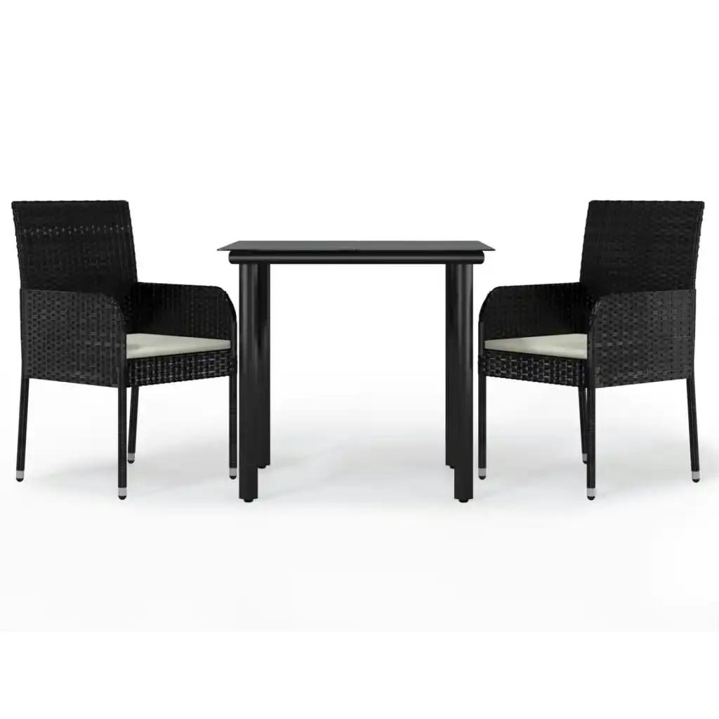 3 Piece Garden Dining Set with Cushions Black Poly Rattan 3185155