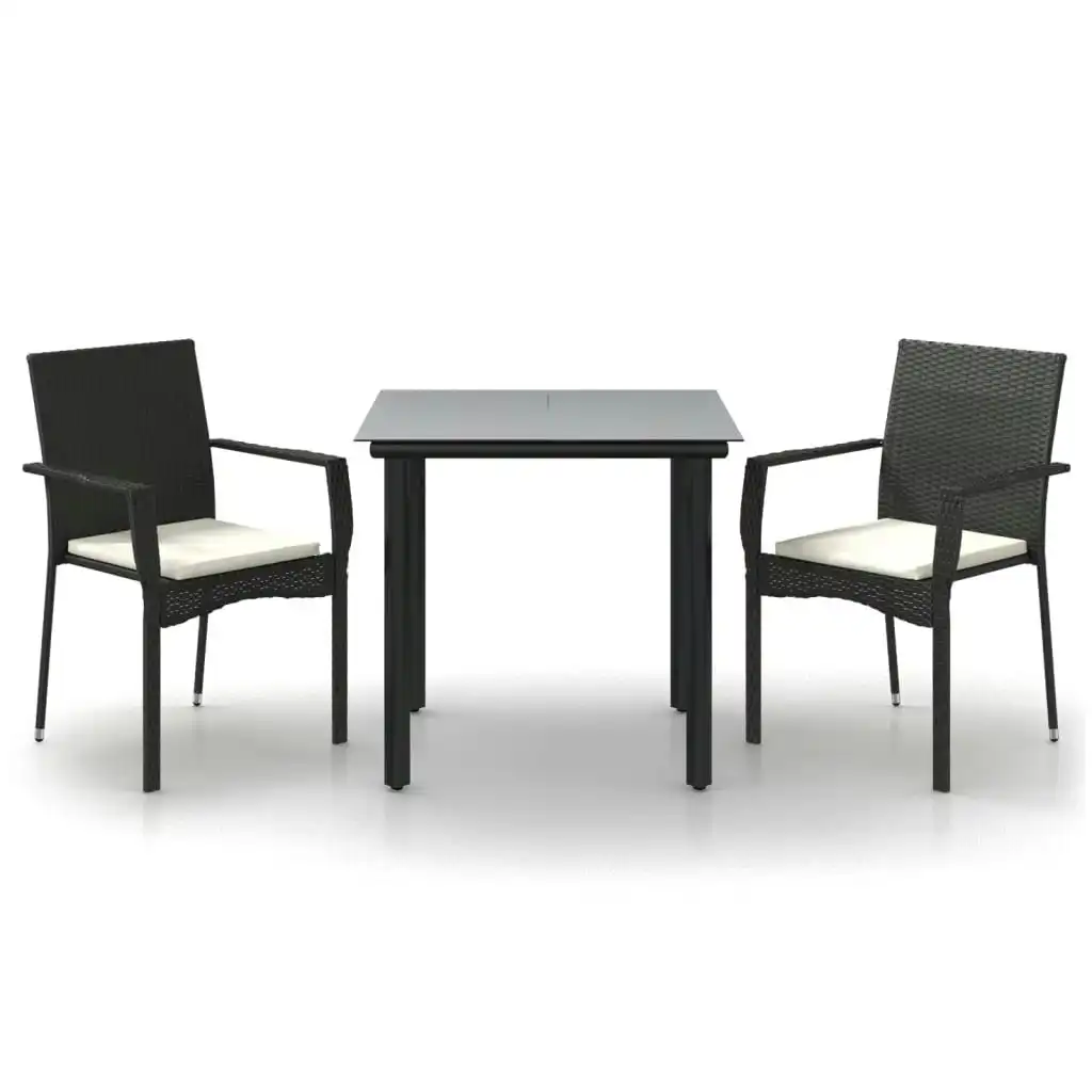 3 Piece Garden Dining Set with Cushions Black Poly Rattan 3185131