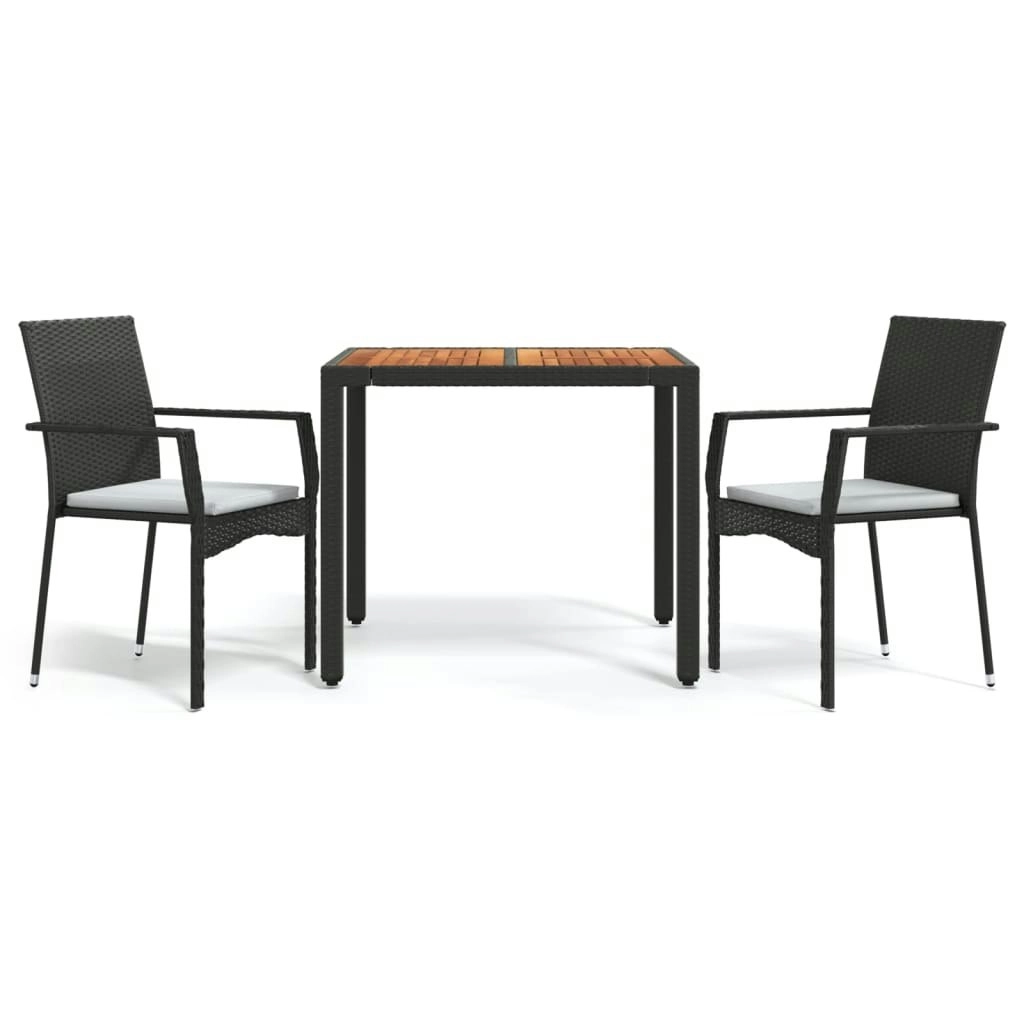 3 Piece Garden Dining Set with Cushions Black Poly Rattan 3184987