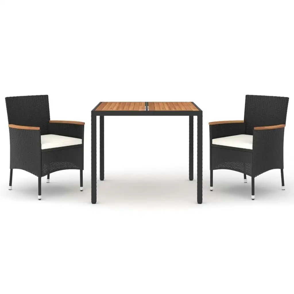 3 Piece Garden Dining Set with Cushions Black Poly Rattan 3187356