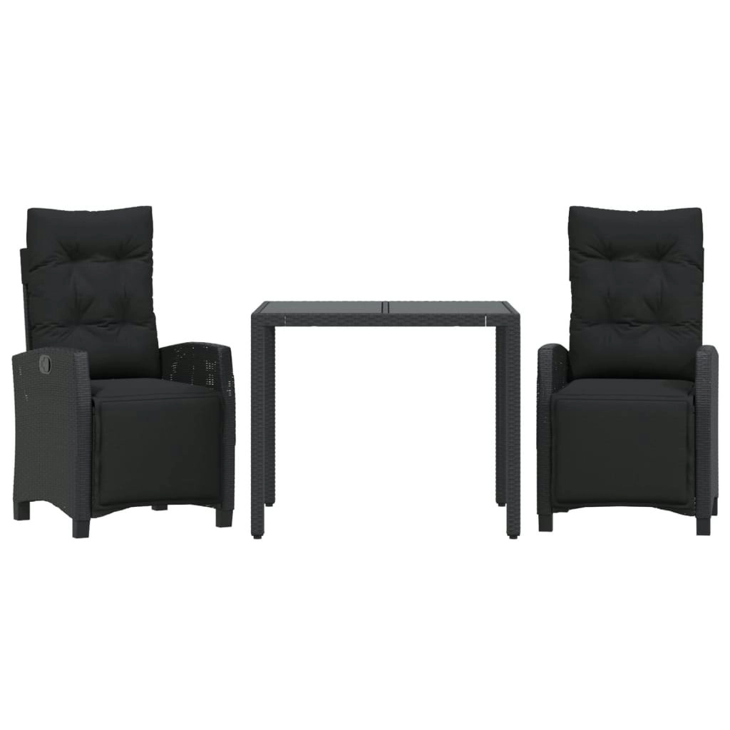 3 Piece Garden Dining Set with Cushions Black Poly Rattan 3212888