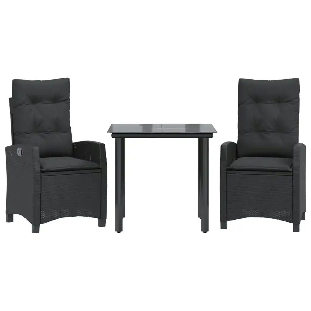 3 Piece Garden Dining Set with Cushions Black Poly Rattan 3212752