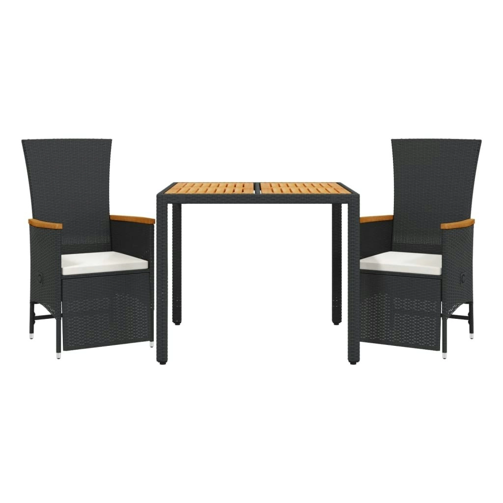 3 Piece Garden Dining Set with Cushions Black Poly Rattan 3277503